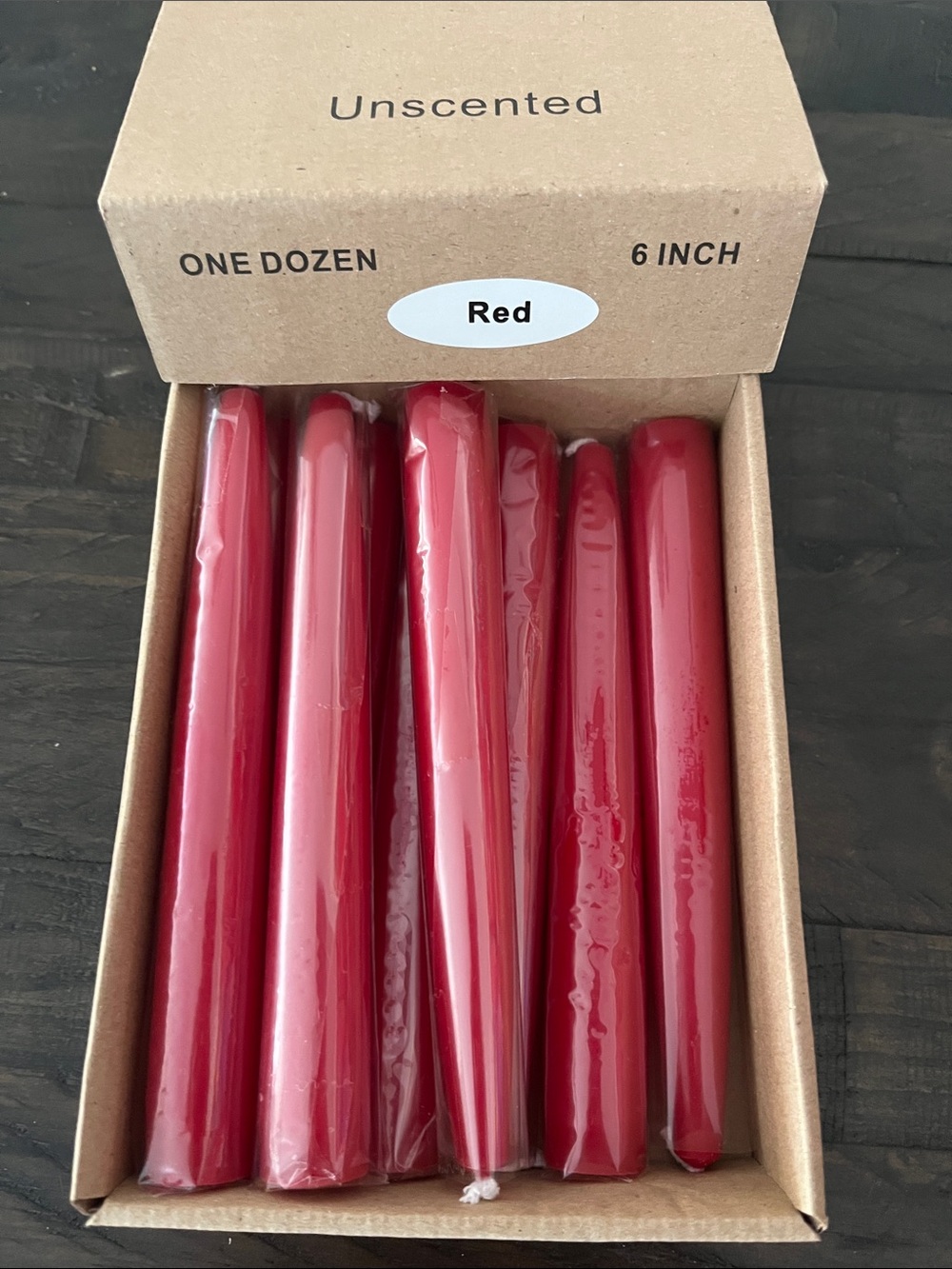 Package of 9 ~ 6" Unscented Red Taper Candles NEW